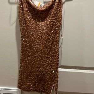Gold, sequin cocktail dress.